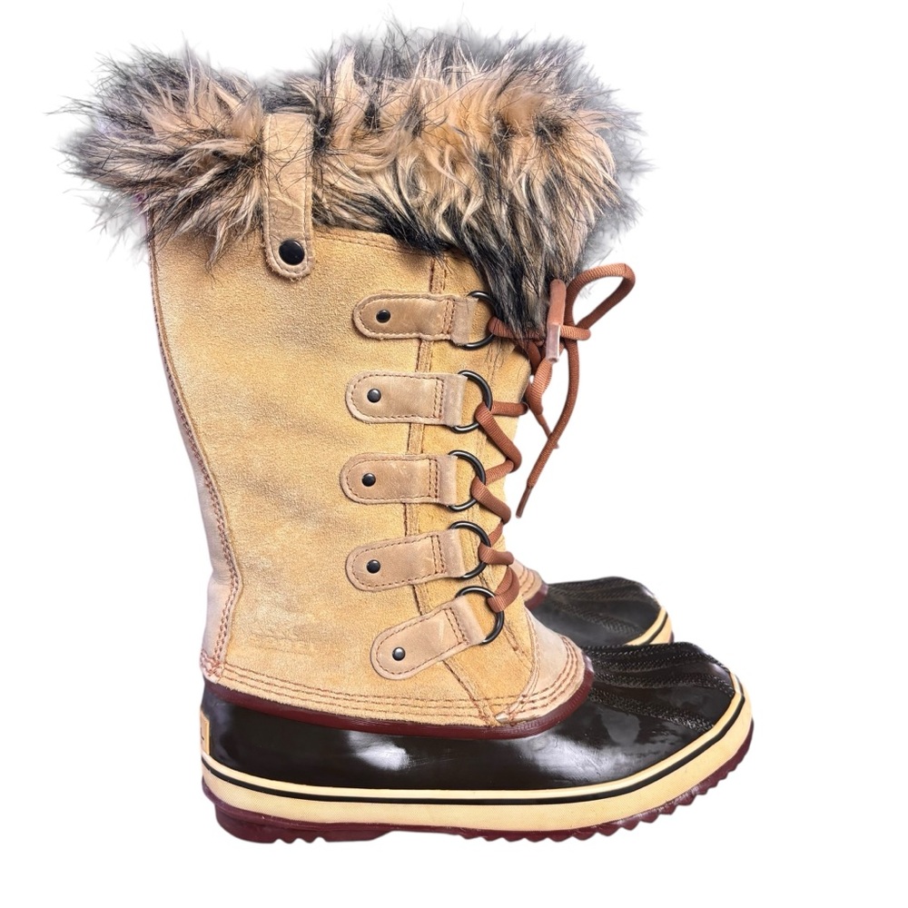 Sorel Joan of Arctic Tan & Brown Waterproof Faux-Fur Lace-Up Winter Boots Sz 7 - Picture 4 of 11